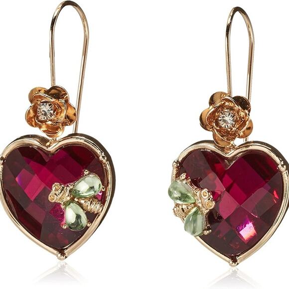 Betsey Johnson Womens Stone Heart Dangle Earrings - Picture 2 of 4